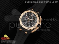 Royal Oak Offshore 44mm RG Bezel Forged Carbon APJF 1:1 Best Edition Black Dial on Black Rubber Strap A3126