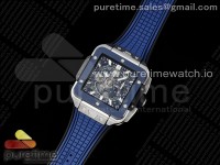 Square Bang Unico 42mm Titanium Blue Ceramic Bezel BBF 1:1 Best Edition Skeleton Dial on Blue Rubber Strap A1280