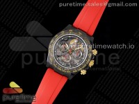 Blaken Daytona PVD Carbon Bezel GETF Best Edition Skeleton Red Dial on Red Rubber Strap SA4130