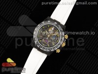 Blaken Daytona PVD Carbon Bezel GETF Best Edition Skeleton Candy Dial on White Rubber Strap SA4130