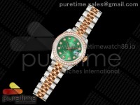 DateJust 28 SS/RG JDF 1:1 Best Edition Green Dial Diamonds Bezel on SS/RG President Bracelet A2671