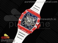 RM035-02 Red Carbon ZF 1:1 Best Edition Skeleton Dial on White Rubber Strap NH05A V5