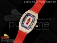 RM07 Ladies RG Diamonds Bezel ZF 1:1 Best Edition Red Diamonds Skeleton Dial on Red Rubber Strap CRMA2 Clone