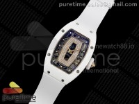 RM07 Ladies White Ceramic ZF 1:1 Best Edition Black Dial on White Rubber Strap CRMA2 Clone