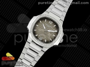 Nautilus 7118 Ladies SS MSF 1:1 Best Edition Gray Dial Diamonds Bezel on SS Bracelet 324CS