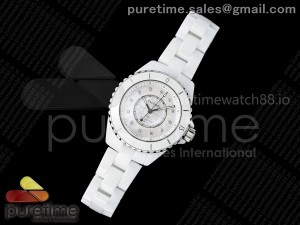 J13 33mm HTF 1:1 Best Edition White Korea Ceramic White MOP Dial Diamonds Markers on Bracelet ETA Quartz
