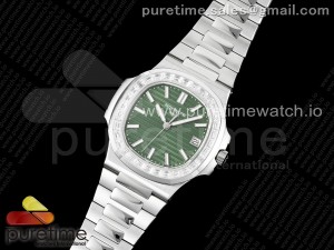 Nautilus 5711/1A 3KF 1:1 Best Edition Diamonds Bezel Green Textured Dial on SS Bracelet A324 Super Clone V2