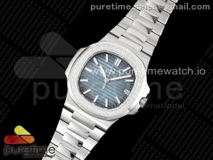 Nautilus 5711/1A 3KF 1:1 Best Edition Diamonds Bezel Blue Textured Dial on SS Bracelet A324 Super Clone V2