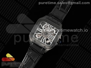 Santos skeleton PVD TWF Best Edition Skeleton Dial on Black Leather Strap Ronda Quartz