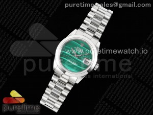 Day Date 36 SS DDF Best Edition Polished Bezel Green Stone Dial on SS Bracelet A2836