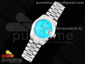 Day Date 36 SS DDF Best Edition Polished Bezel Blue Stone Dial on SS Bracelet A2836