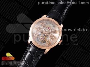 GP Bridges 44mm Tourbillon RG JBF Best Edition RG Dial on Black Leather Strap