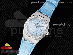 Royal Oak Offshore Ladies 33mm SS TWF Best Edition Blue Dial Diamonds Bezel on Blue Leather Strap ETA Quartz