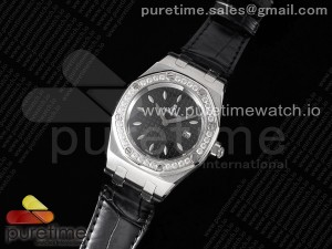 Royal Oak Offshore Ladies 33mm SS TWF Best Edition Black Dial Diamonds Bezel on Black Leather Strap ETA Quartz