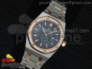 Lady Royal Oak 33mm SS Blue Textured Dial RG Diamonds Bezel on SS/RG Bracelet RONDA Quartz