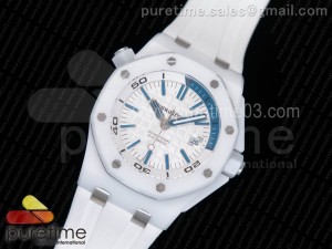 Royal Oak Offshore Diver White Lite Ceramic White/Blue Dial on White Rubber Strap A3120