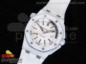 Royal Oak Offshore Diver White Lite Ceramic White/Black Dial on White Rubber Strap A3120