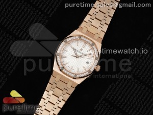 Royal Oak 77351 Ladies RG NTF Best Edition White Dial Diamonds Bezel on RG Bracelet A5800