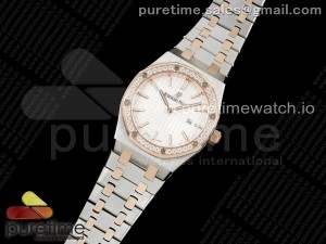 Lady Royal Oak 33mm SS/RG 8F 1:1 Best Edition White Dial Diamonds Bezel on SS/RG Bracelet Swiss Quartz