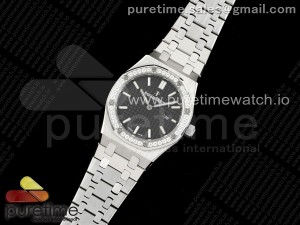 Lady Royal Oak 33mm SS 8F 1:1 Best Edition Black Dial Diamonds Bezel on SS Bracelet Swiss Quartz