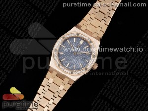 Lady Royal Oak 33mm RG 8F 1:1 Best Edition Blue Dial Diamonds Bezel on RG Bracelet Swiss Quartz