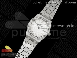 Lady Royal Oak 33mm SS 8F 1:1 Best Edition White Dial Diamonds Bezel on SS Bracelet Swiss Quartz