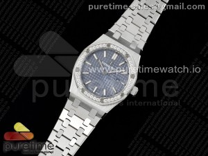 Lady Royal Oak 33mm SS 8F 1:1 Best Edition Blue Dial Diamonds Bezel on SS Bracelet Swiss Quartz