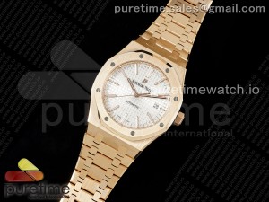 Royal Oak 41mm 15400 RG ZF 1:1 Best Edition White Textured Dial on RG Bracelet V2 SA3120 Super Clone