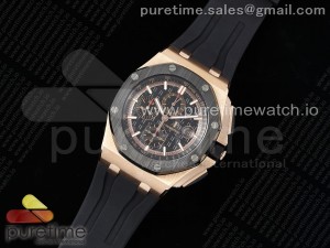 Royal Oak Offshore 44mm RG Ceramic Bezel APF 1:1 Best Edition Black Dial on Rubber Strap A3126