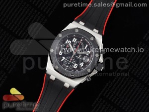 Royal Oak Offshore 42mm SS Black Ceramic Bezel APF 1:1 Best Edition Black Dial on Black/Red Rubber Strap A3126