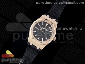 Royal Oak 41mm 15500 RG IPF 1:1 Best Edition Black Textured Dial on Black Leather Strap SA4302 Super Clone