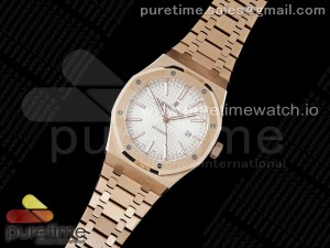 Royal Oak 41mm 15400 RG IPF 1:1 Best Edition White Textured Dial on RG Bracelet SA3120 Super Clone