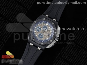 Royal Oak Offshore 44mm Black Ceramic Case APF 1:1 Best Edition Gray/Blue Dial on Black Rubber Strap A3126