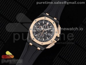 Royal Oak Offshore 44mm Forged Carbon RG Bezel APF 1:1 Best Edition Black Dial on Rubber Strap A3126 V2