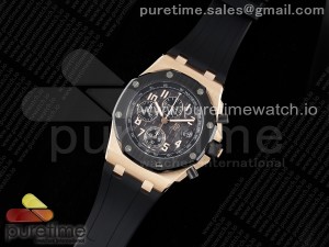 Royal Oak Offshore 42mm RG Black Ceramic Bezel APF 1:1 Best Edition Black Dial on Black Rubber Strap A3126