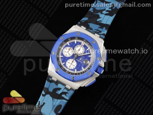 Royal Oak Offshore 44mm Blue Ceramic Bezel APF 1:1 Best Edition Blue Dial on Blue Camou Strap A3126 V2