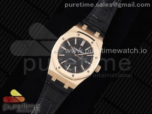 Royal Oak 41mm 15400 RG APSF 1:1 Best Edition Black Textured Dial on Black Leather Strap SA3120 Super Clone V3