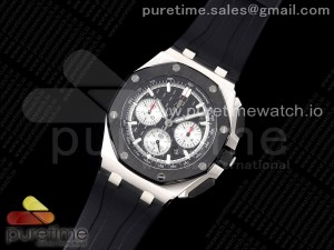 Royal Oak Offshore 44mm SS Black Ceramic Bezel APF 1:1 Best Edition Black/Silver Dial on Black Rubber Strap A4401