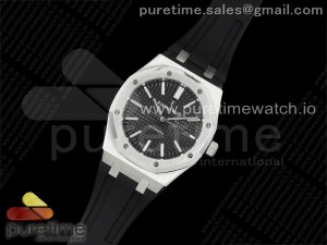 Royal Oak 41mm 15400 SS APSF 1:1 Best Edition Black Textured Dial on Black Rubber Strap SA3120 Super Clone V3