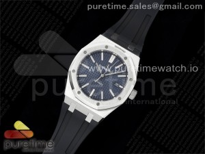 Royal Oak 41mm 15400 SS APSF 1:1 Best Edition Blue Textured Dial on Black Rubber Strap SA3120 Super Clone V3