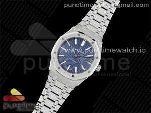 Royal Oak 41mm 15410 Frosted SS ZF 1:1 Best Edition Blue Textured Dial on SS Bracelet SA3120 Super Clone