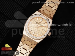 Lady Royal Oak 33mm RG ZF 1:1 Best Edition RG Dial Diamonds Bezel on RG Bracelet ETA Quartz