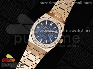 Lady Royal Oak 33mm RG ZF 1:1 Best Edition Blue Dial Diamonds Bezel on RG Bracelet ETA Quartz