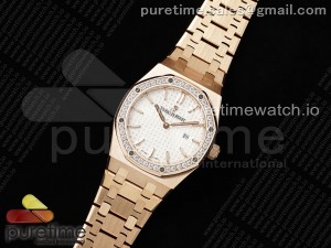 Lady Royal Oak 33mm RG ZF 1:1 Best Edition White Dial Diamonds Bezel on RG Bracelet ETA Quartz