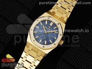 Lady Royal Oak 33mm YG ZF 1:1 Best Edition Blue Dial Diamonds Bezel on YG Bracelet ETA Quartz