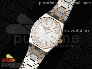 Lady Royal Oak 33mm SS/RG ZF 1:1 Best Edition White Dial Diamonds Bezel on SS/RG Bracelet ETA Quartz