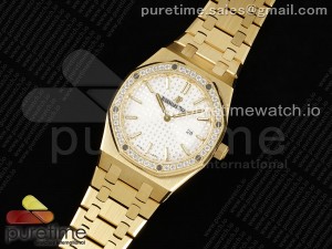 Lady Royal Oak 33mm YG ZF 1:1 Best Edition White Dial Diamonds Bezel on YG Bracelet ETA Quartz