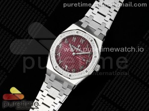 Lady Royal Oak 33mm SS ZF 1:1 Best Edition Red Arabic Dial Diamonds Bezel on SS Bracelet ETA Quartz