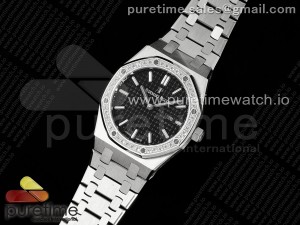 Lady Royal Oak 33mm SS ZF 1:1 Best Edition Black Dial Diamonds Bezel on SS Bracelet ETA Quartz