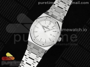 Lady Royal Oak 33mm SS ZF 1:1 Best Edition White Dial Diamonds Bezel on SS Bracelet ETA Quartz